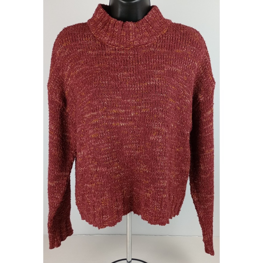 SO Women's L Maroon Gold Mock Neck Long Sleeve Pullover Sweater